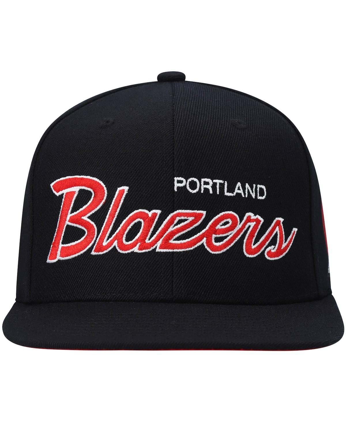 Mitchell & Ness Men's  Black Portland Trail Blazers Hardwood Classics Script 2.0 Snapback Hat In Black