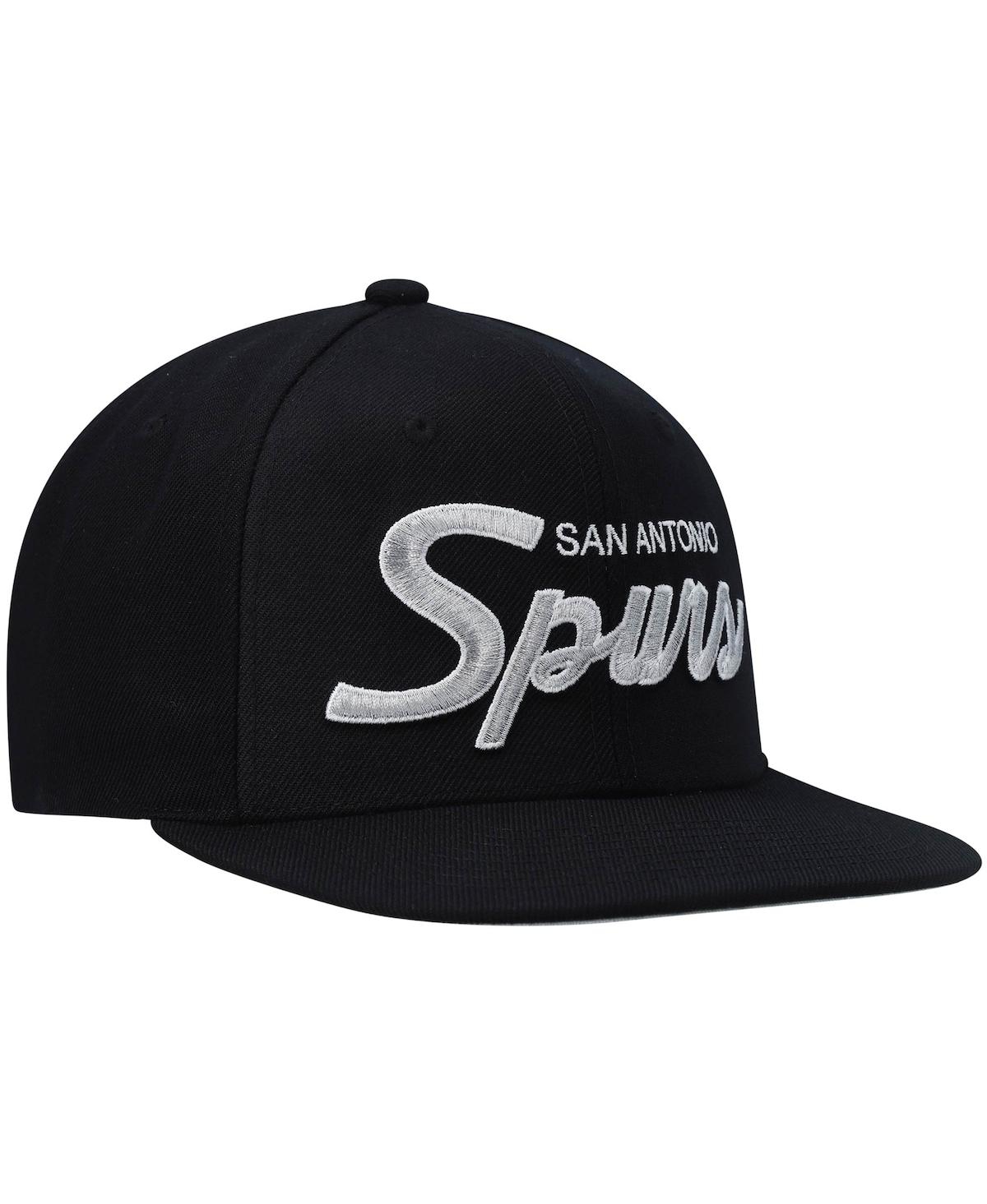 Mitchell & Ness Men's  Black San Antonio Spurs Hardwood Classics Script 2.0 Snapback Hat In Black