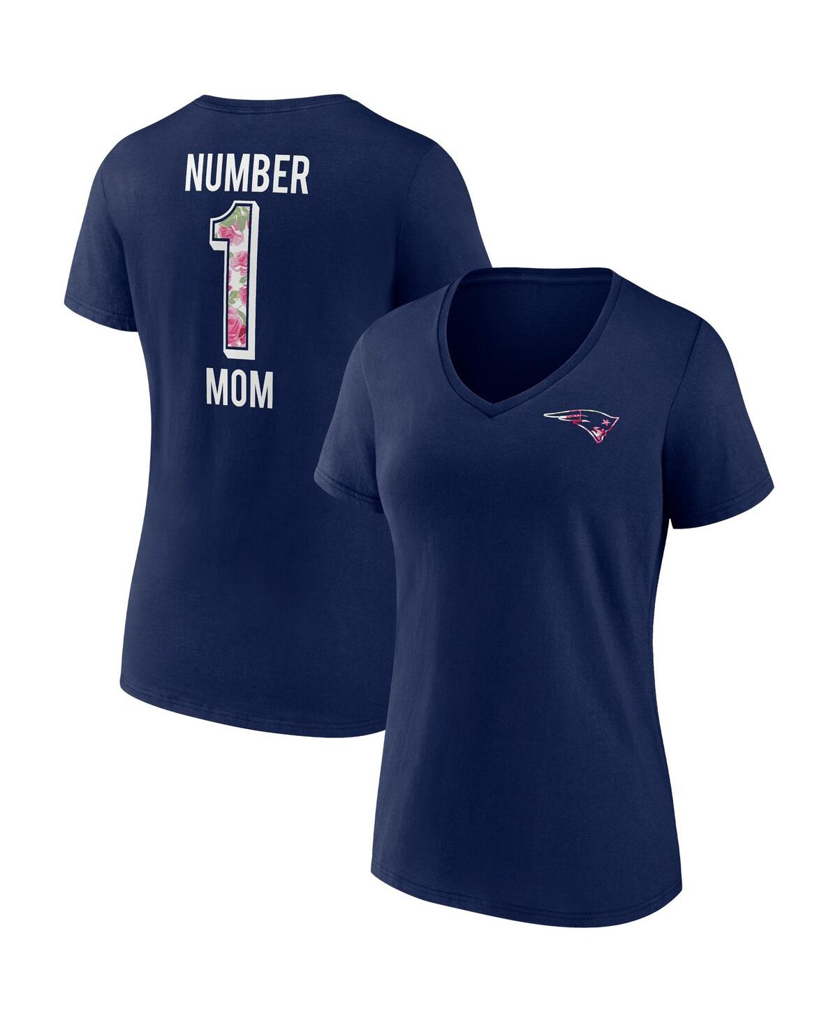Fanatics Women's  Navy New England Patriots Plus Size Mother's Day #1 Mom V-neck T-shirt In Navy