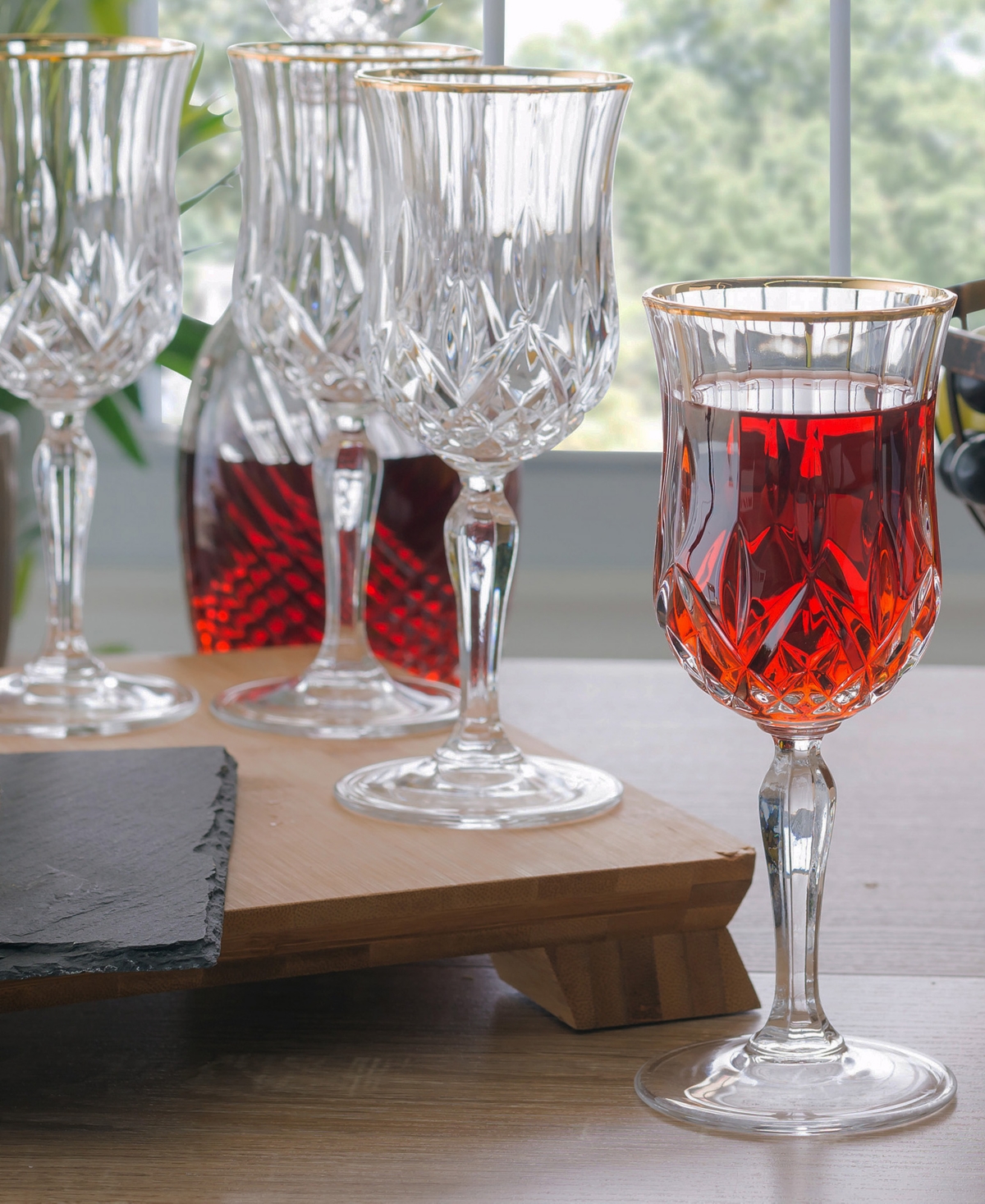 Opera Gold Collection 4 Piece Crystal Wine Glass with Gold Rim Set - Gold-Tone