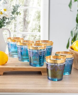 Double Old Fashion 6 Piece Gold Band Glass Set