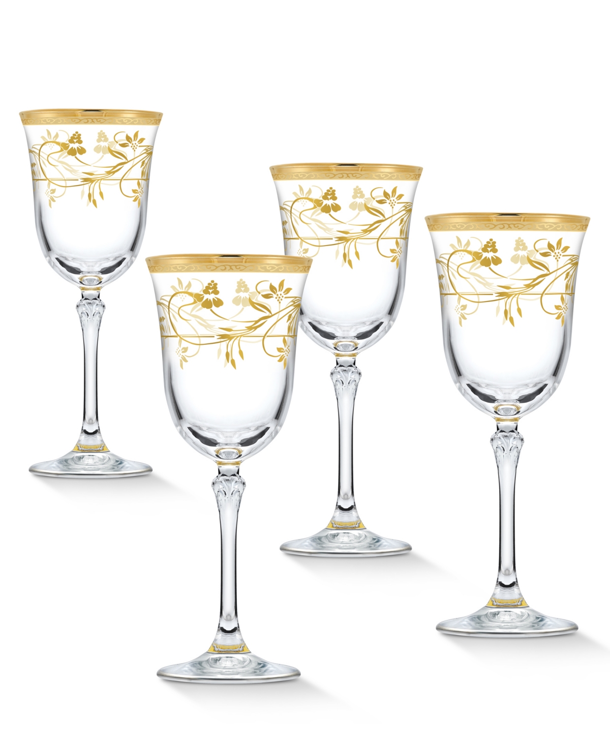 Shop Lorren Home Trends 4 Piece Rosalia Flower White Wine Set In Gold-tone