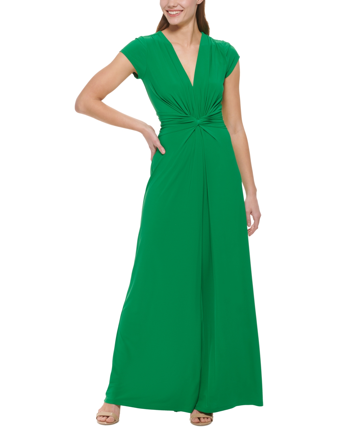 VINCE CAMUTO TWIST-FRONT PLUNGE JUMPSUIT 