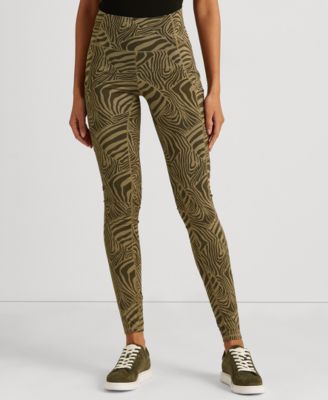 로렌 랄프로렌 Lauren Ralph Lauren Zebra-Print Stretch Jersey Leggings,Olive Multi