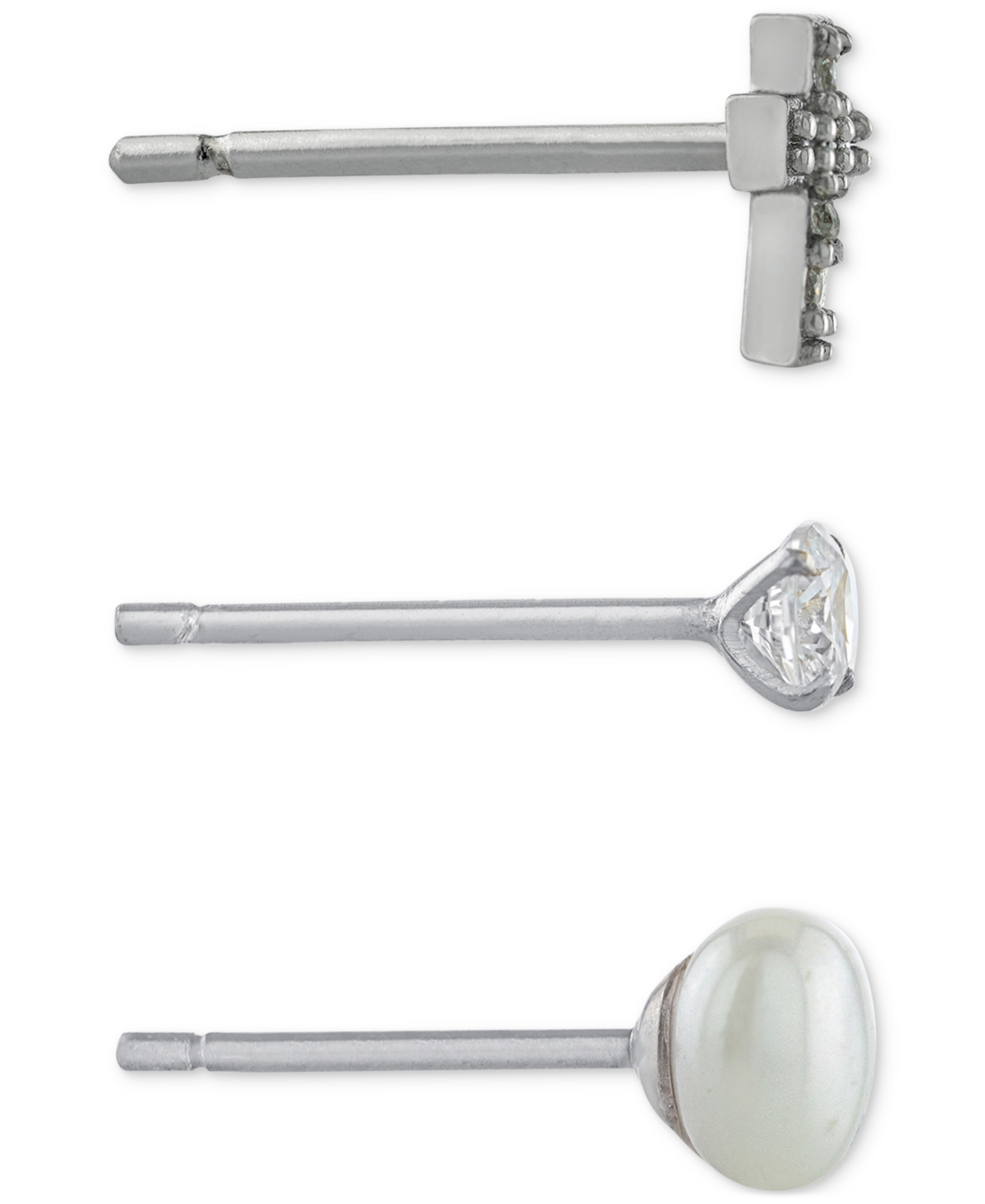 Giani Bernini 3-Pc. Cubic Zirconia & Cultured Freshwater Pearl (4mm) Stud Earrings  Created for Macy's - Sterling Silver