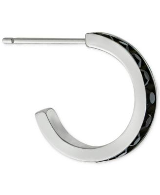 Giani Bernini Black Crystal Small Hoop Earrings in Sterling Silver, 0.59", Created for Macy's