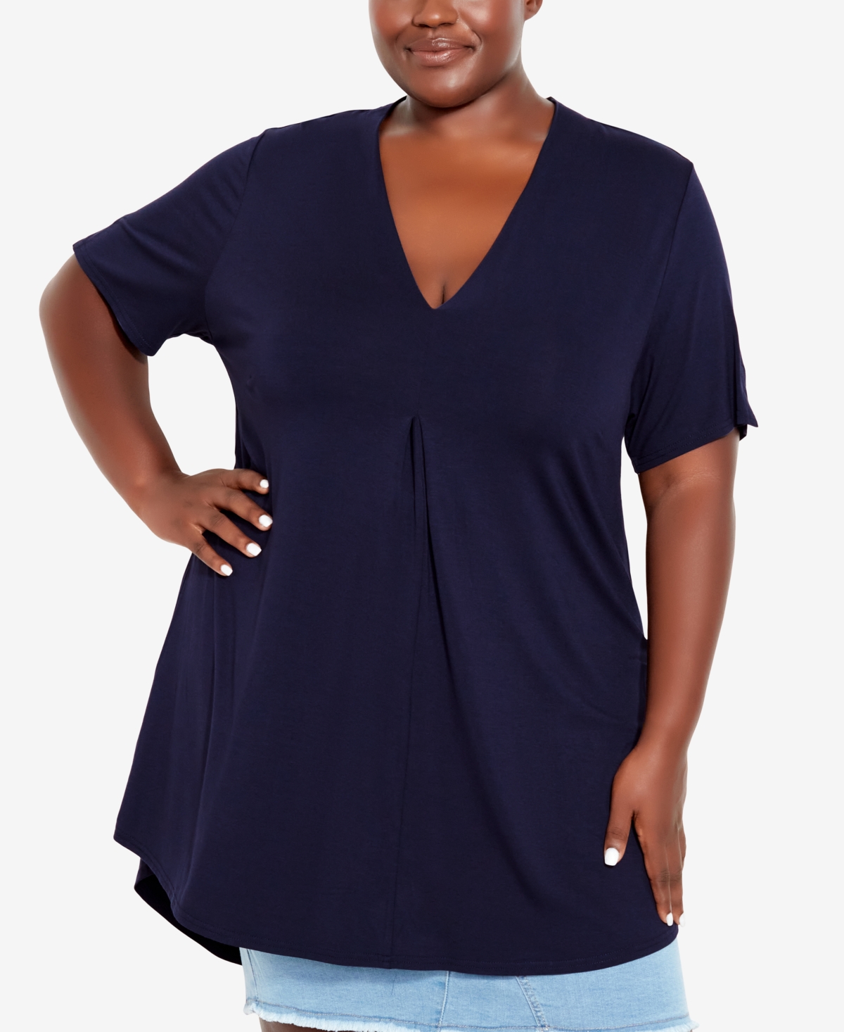 Avenue Plus Size Kaylie High Low Top In Navy