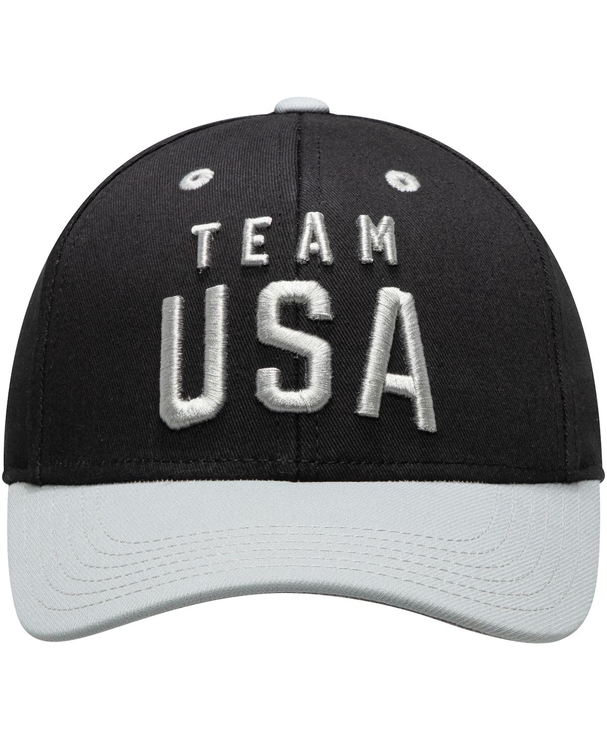 Outerstuff Big Boys Black And Gray Team Usa Latitude Two-tone Structured Adjustable Snapback Hat In Black,gray