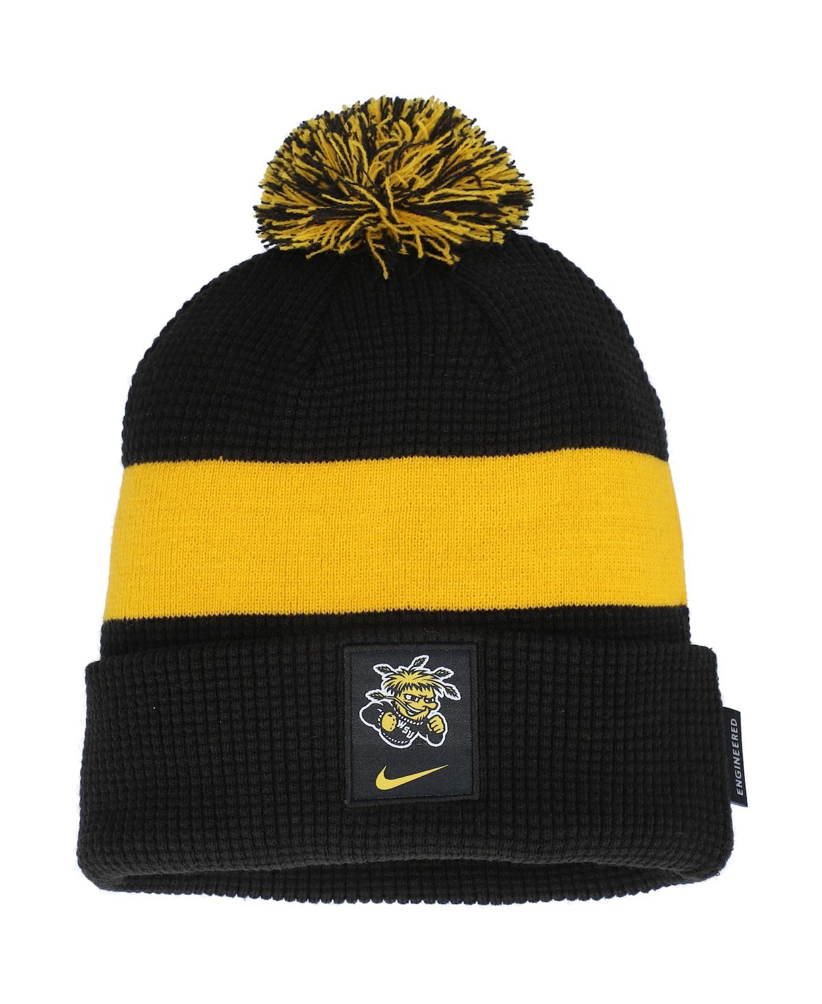 Men's Nike Black and Yellow Wichita State Shockers Sideline Team Cuffed Knit Hat with Pom