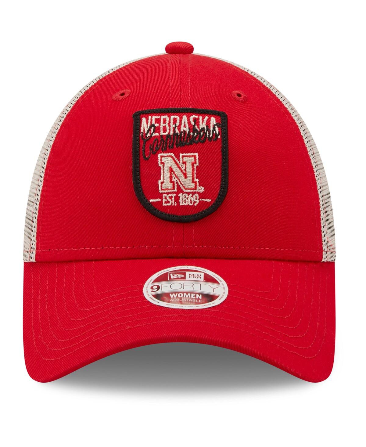 Women's New EraNebraska Huskers Retro State Trucker 9FORTY Snapback Hat - Scarlet