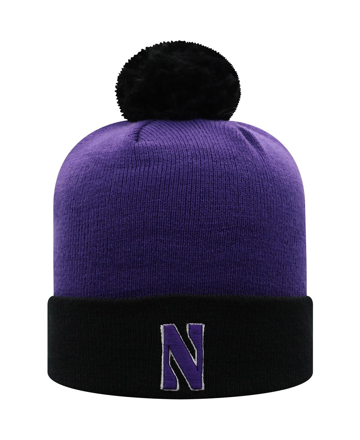 Top Of The World Men's  Purple And Black Northwestern Wildcats Core 2-tone Cuffed Knit Hat With Pom In Purple,black
