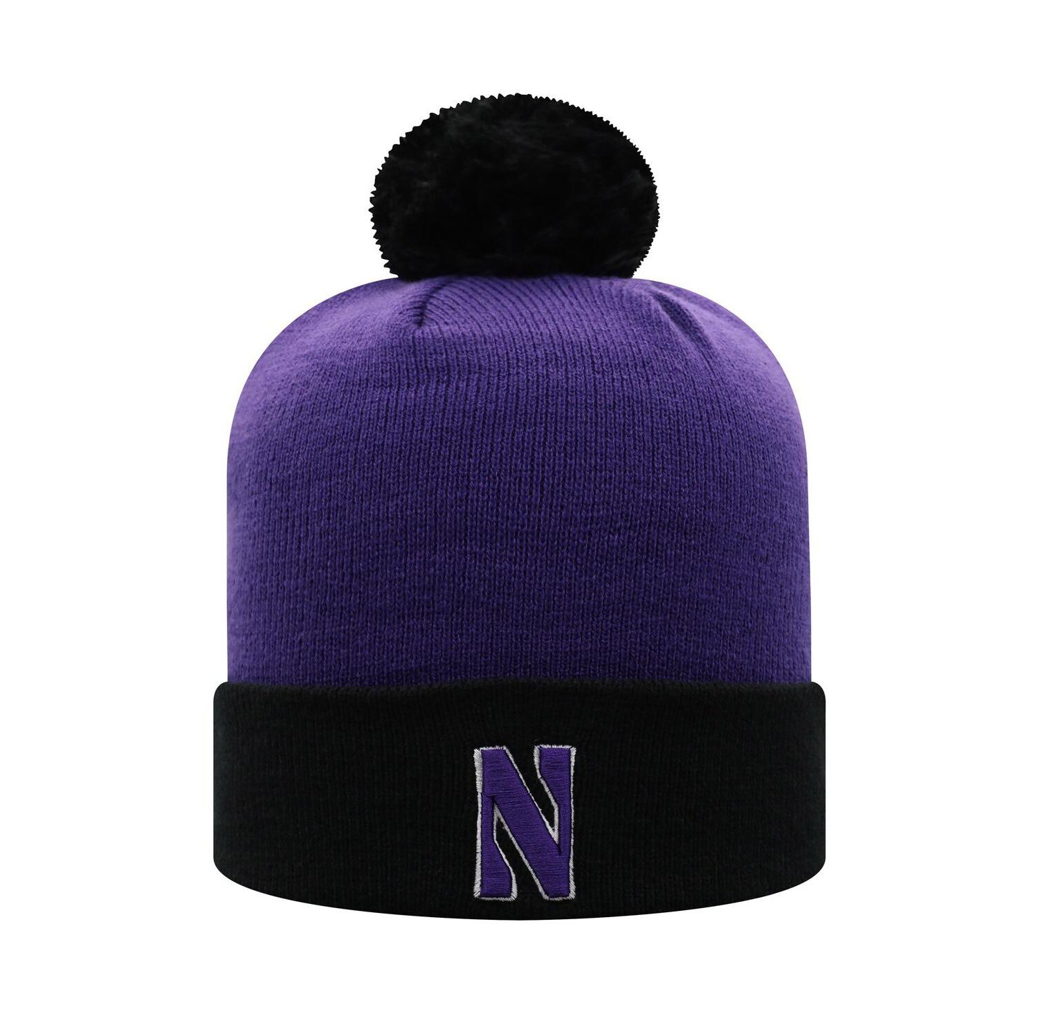Men's Purple and Black Northwestern Wildcats Core 2-Tone Cuffed Knit Hat with Pom