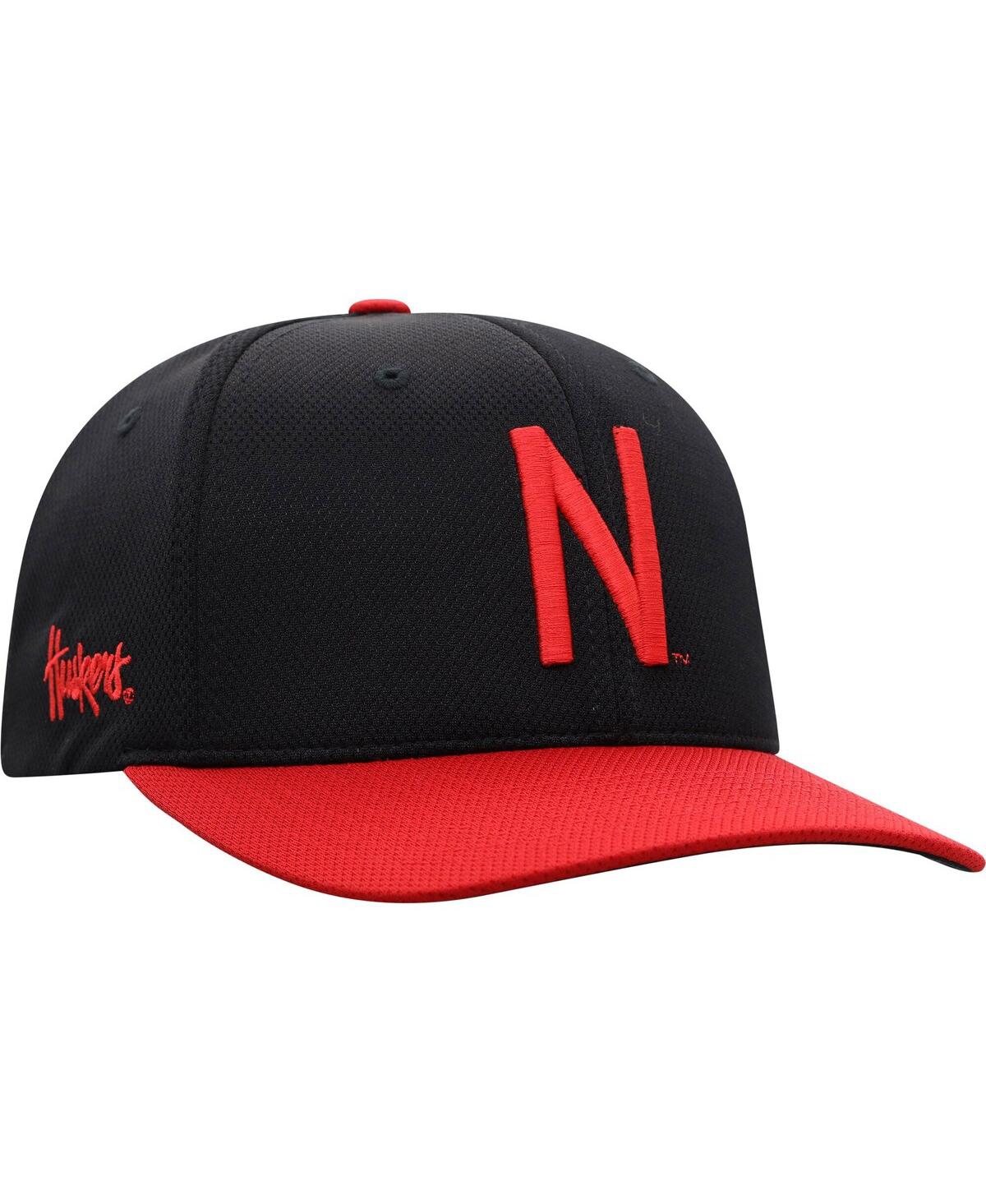 Shop Top Of The World Men's  Black, Scarlet Nebraska Huskers Two-tone Reflex Hybrid Tech Flex Hat