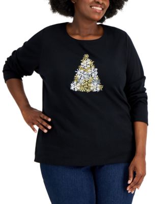 Karen Scott - Plus Size Snowflake-Tree Graphic Top