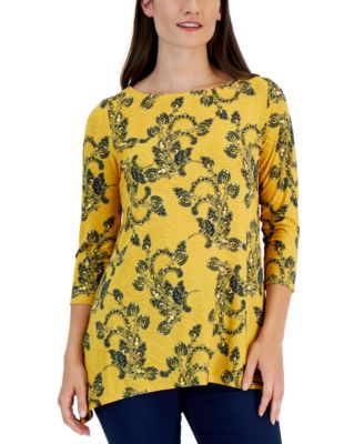 JM Collection - Petite Polished Flourets 3/4 Sleeve Top