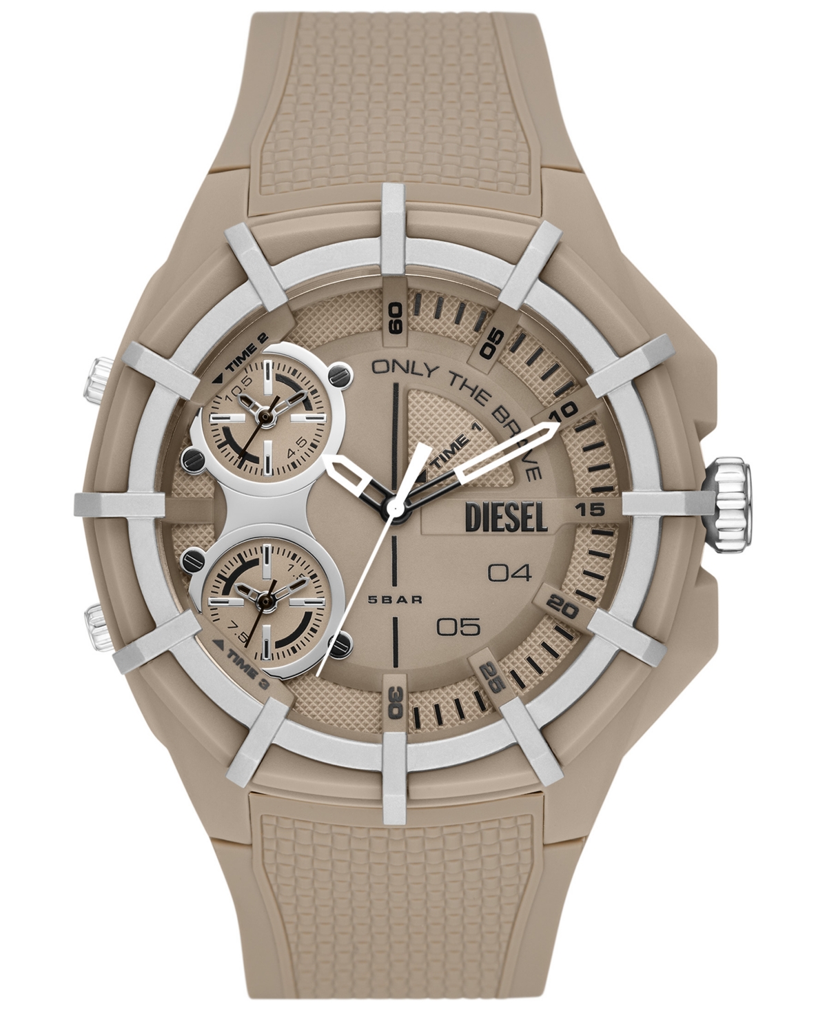 DIESEL MEN'S CHRONOGRAPH FRAMED TAUPE SILICONE STRAP WATCH 51MM