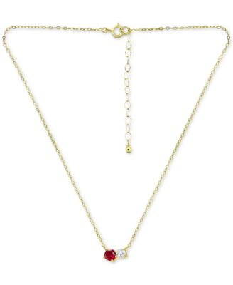 Lab-Grown Ruby & Cubic Zirconia Two-Stone Pendant Necklace, 16" + 2" extender, Created for Macy's