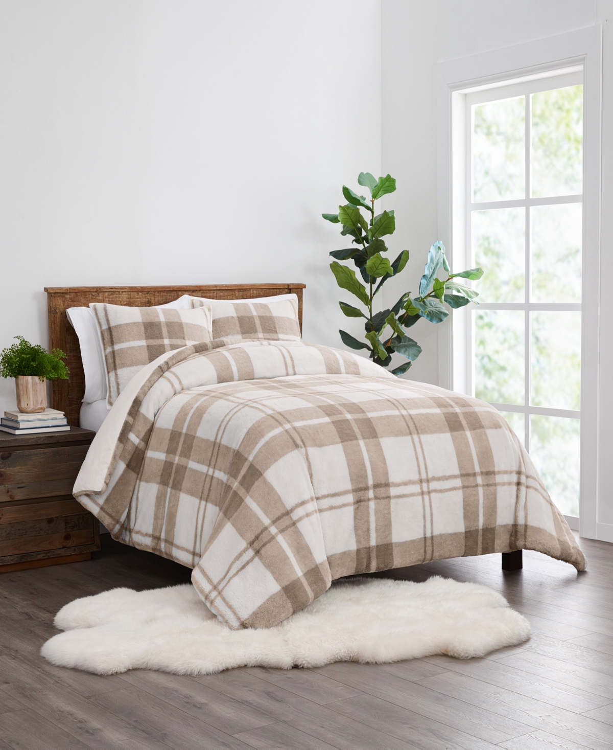 Ugg 3 Piece Claudia Plaid Comforter Set King Bedding In Cinder