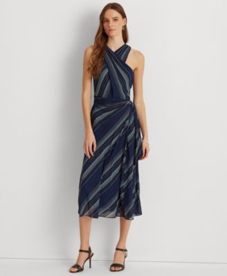 Lauren Ralph Lauren - Striped Crinkle Georgette Halter Dress