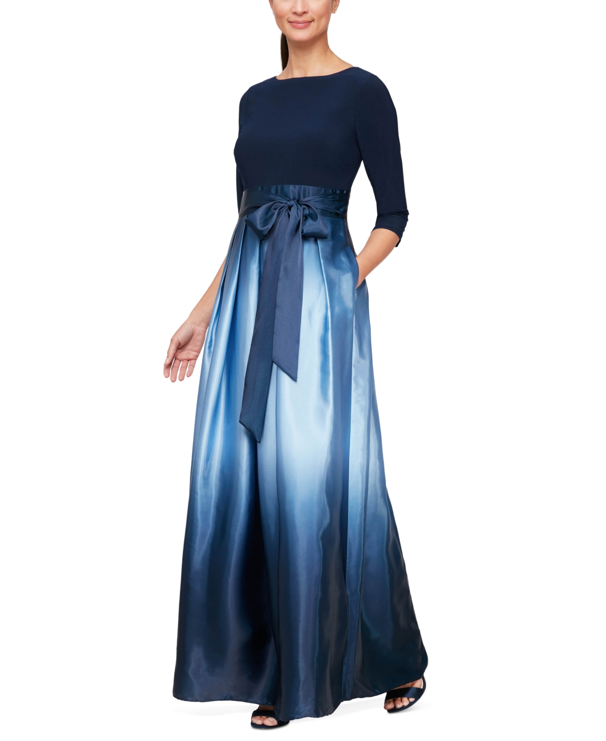 Sl Fashions Women's 3/4-Sleeve Ombre Gown - NAV/WED