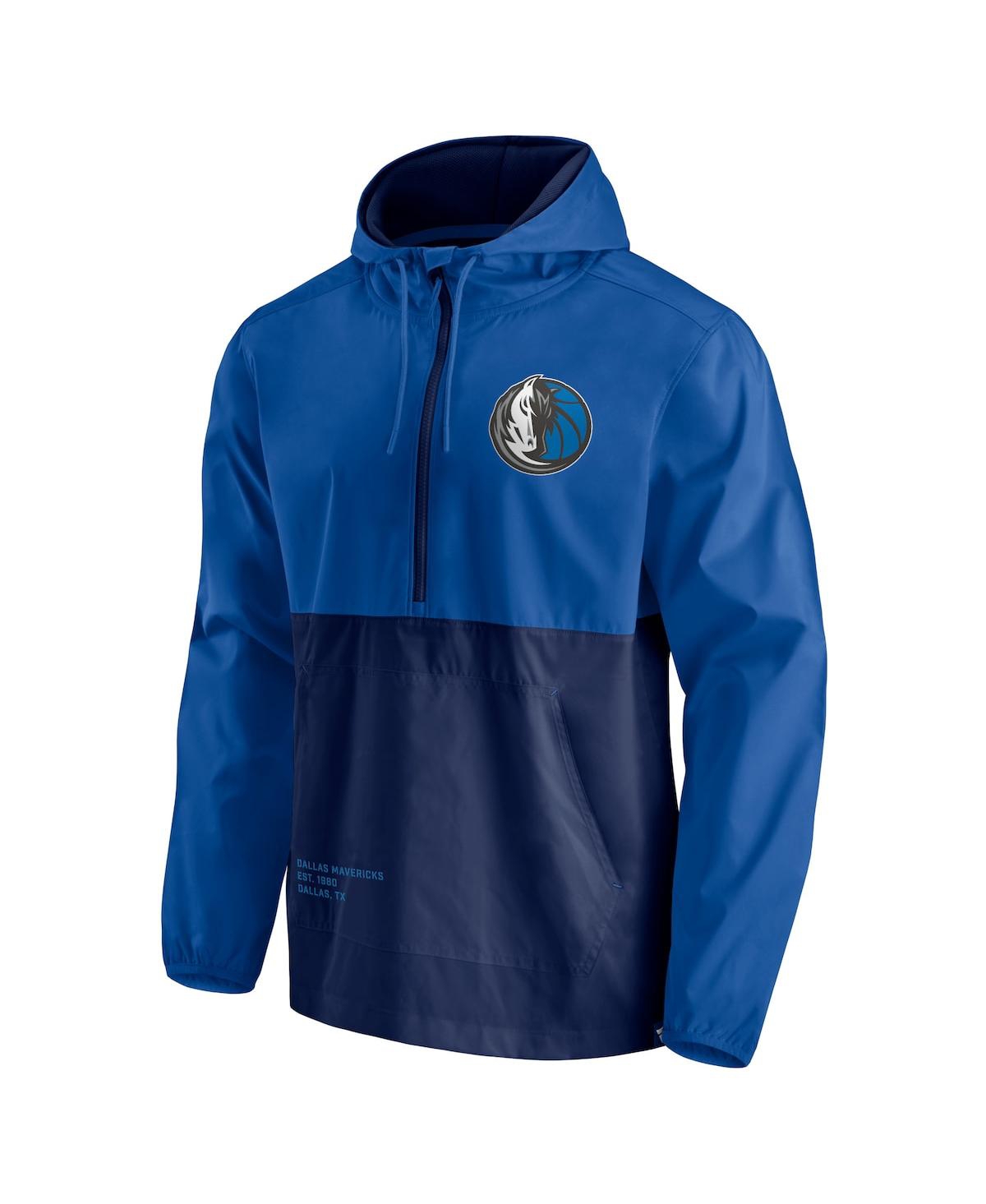 Fanatics Men's  Branded Blue, Navy Dallas Mavericks Anorak Block Party Windbreaker Half-zip Hoodie Ja In Blue,navy