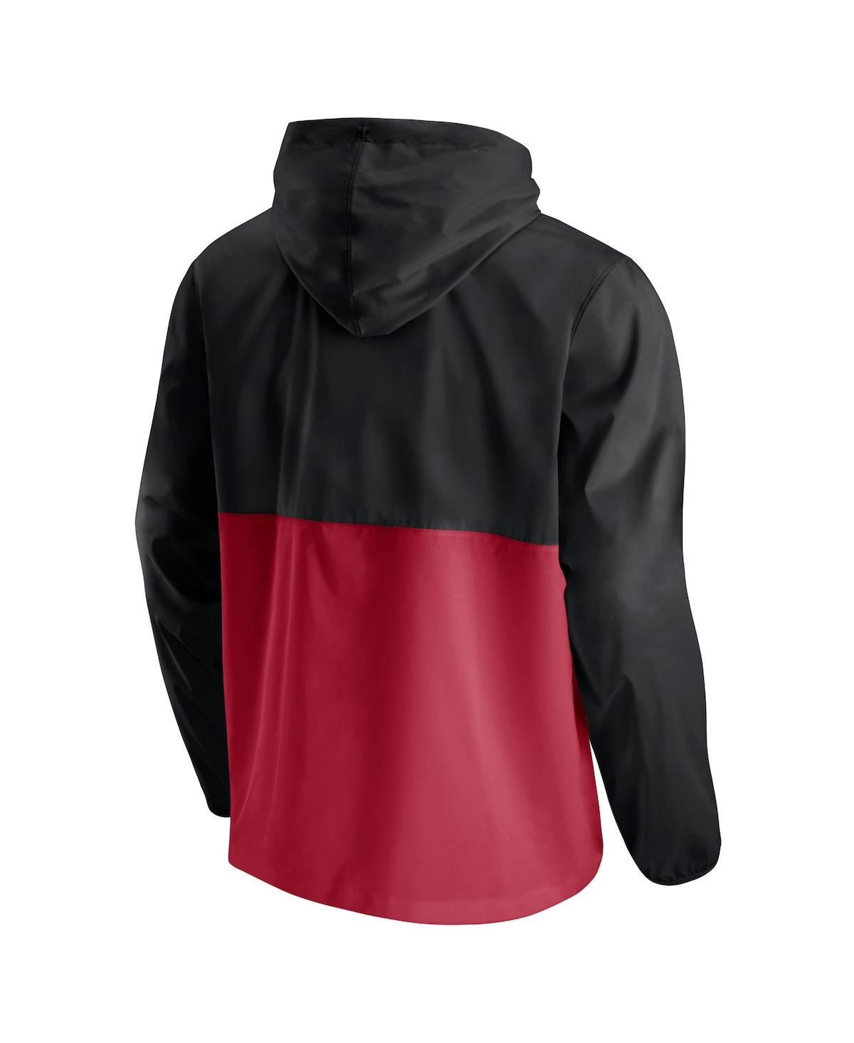 Shop Fanatics Men's  Black, Red Miami Heat Anorak Block Party Windbreaker Half-zip Hoodie Jacket In Black,red