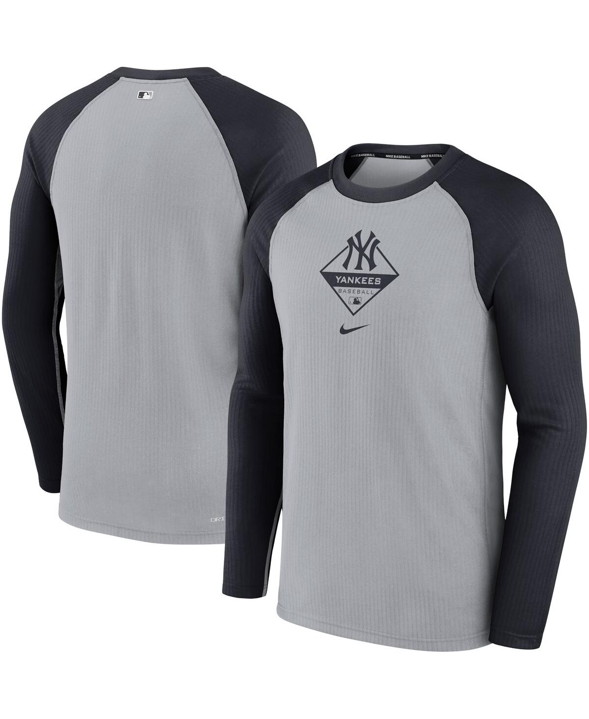 Men's Nike Gray and Navy New York Yankees Game Authentic Collection Performance Raglan Long Sleeve T-shirt