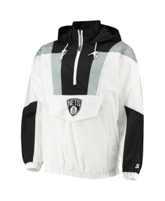 Men's White Brooklyn Nets Striker Crinkle Half-Zip Hoodie Jacket