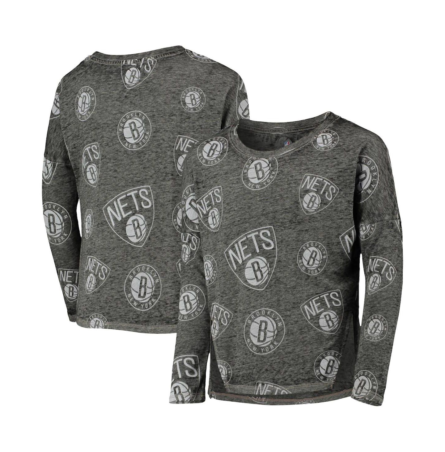 Футболка Outerstuff Heathered Black Brooklyn Nets Back in Action Long Sleeve для девочек — фото 2
