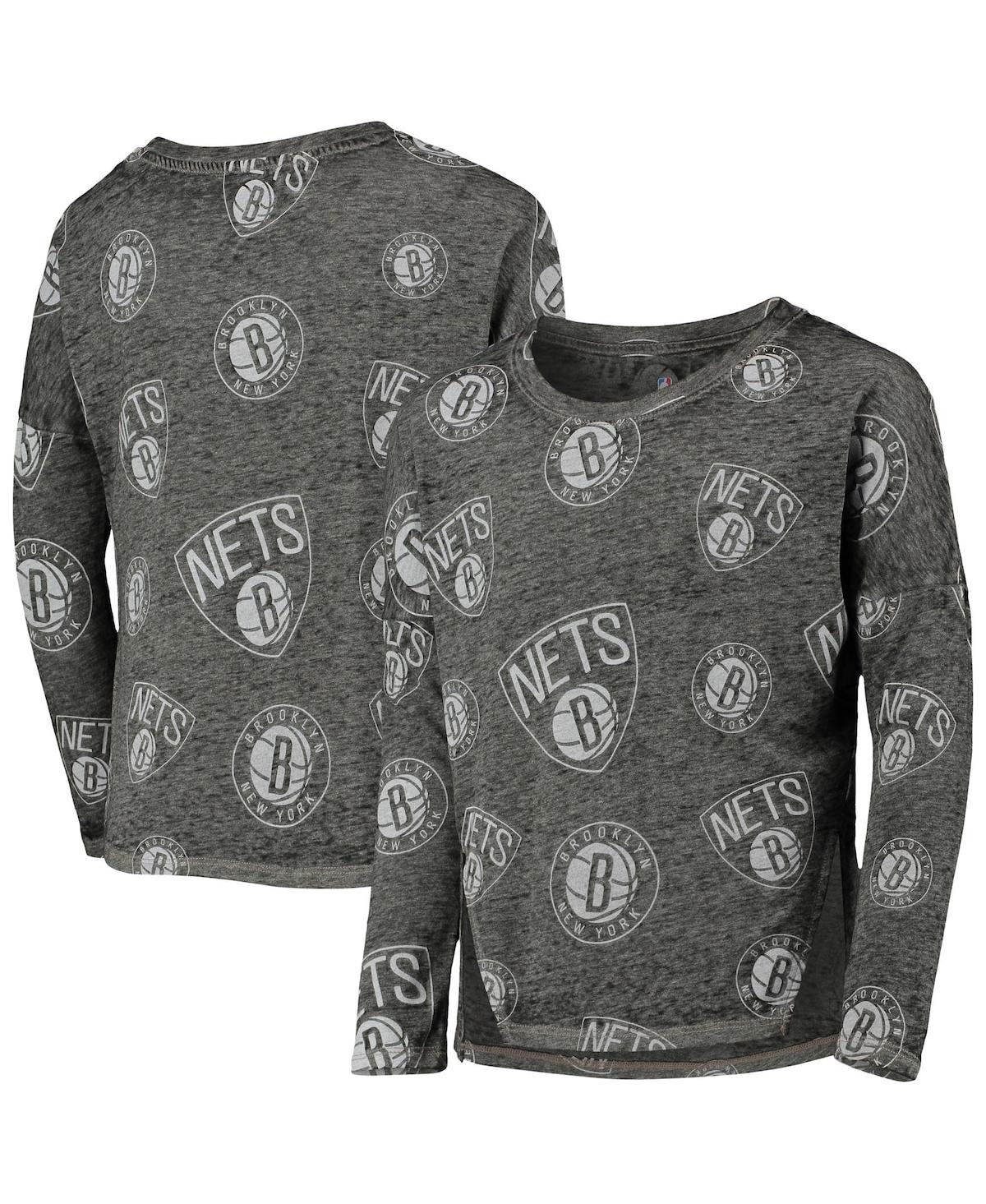 Big GirlsBrooklyn Nets Back in Action Long Sleeve T-shirt - Heathered Black