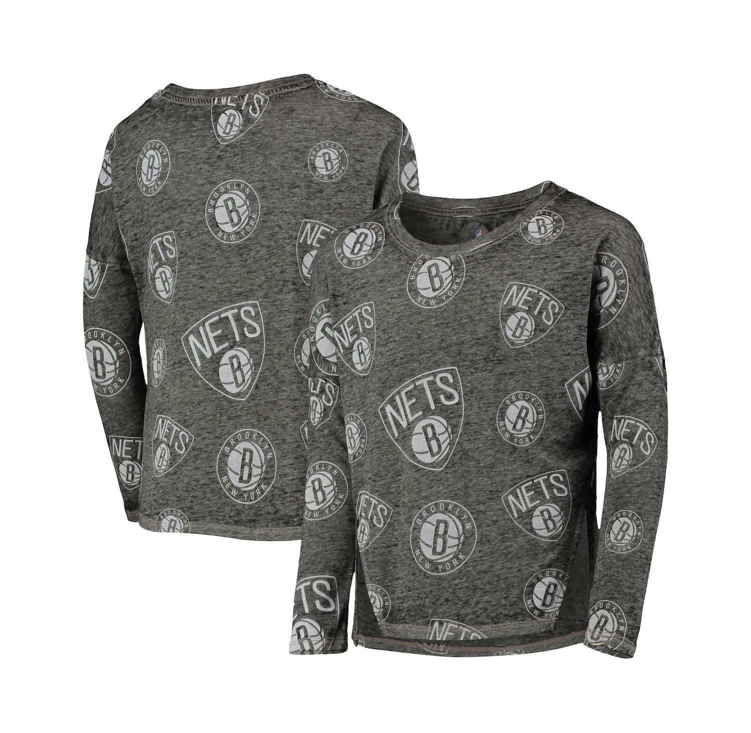 Big Girls Heathered Black Brooklyn Nets Back in Action Long Sleeve T-shirt