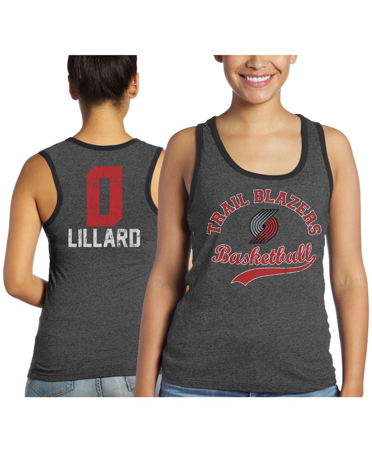 Women's Majestic Threads Damian Lillard Black Portland Trail Blazers Name and Number Tri-Blend Tank Top - Black