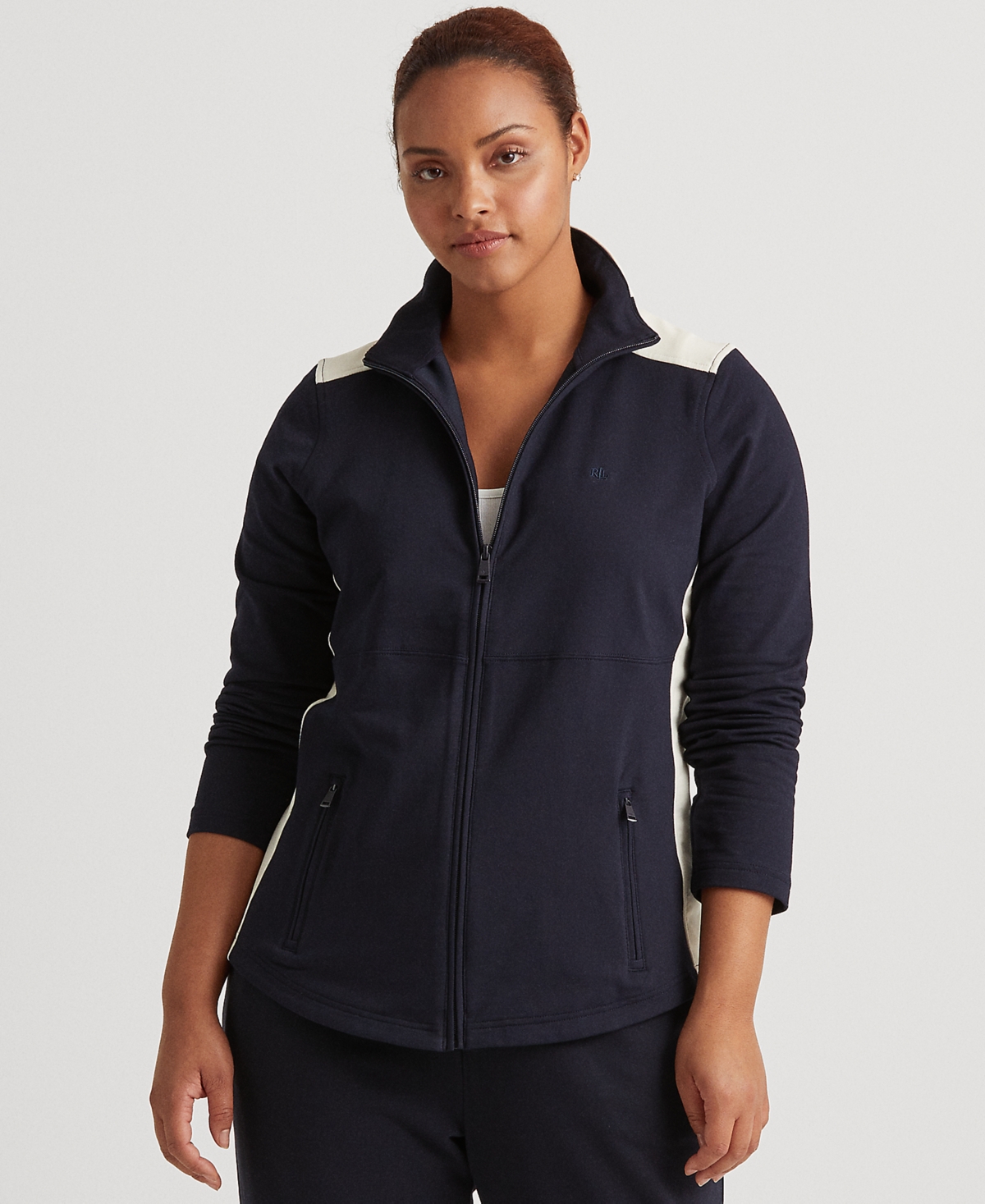 Lauren Ralph Lauren Women's Plus-size Cotton-blend Zip-up Track Jacket In Lauren Navy