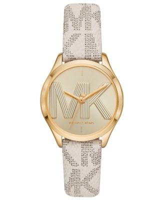 Michael Kors Jaycie Logo and Gold-Tone Watch Michael Kors Jaycie Three Hand Gold Dial Brown Leather Strap  main image 3