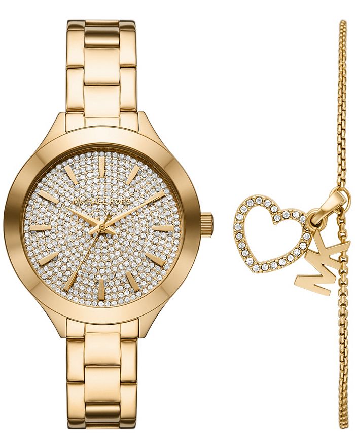 Michael Kors Women\'s Slim Runway Gold-Tone Stainless Steel Bracelet Watch  Set 38mm, 2-Piece - Macy\'s