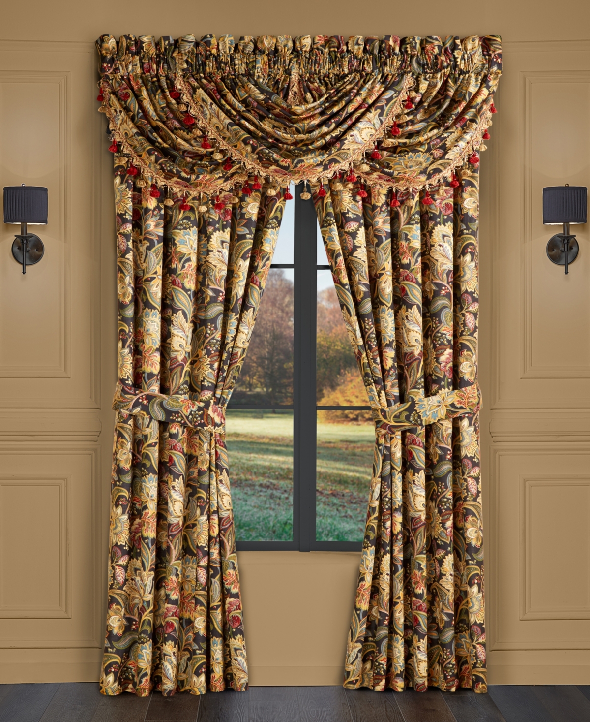 Five Queens Court Stefania 4 Piece Window Panel Pair, 50" X 95" In Black
