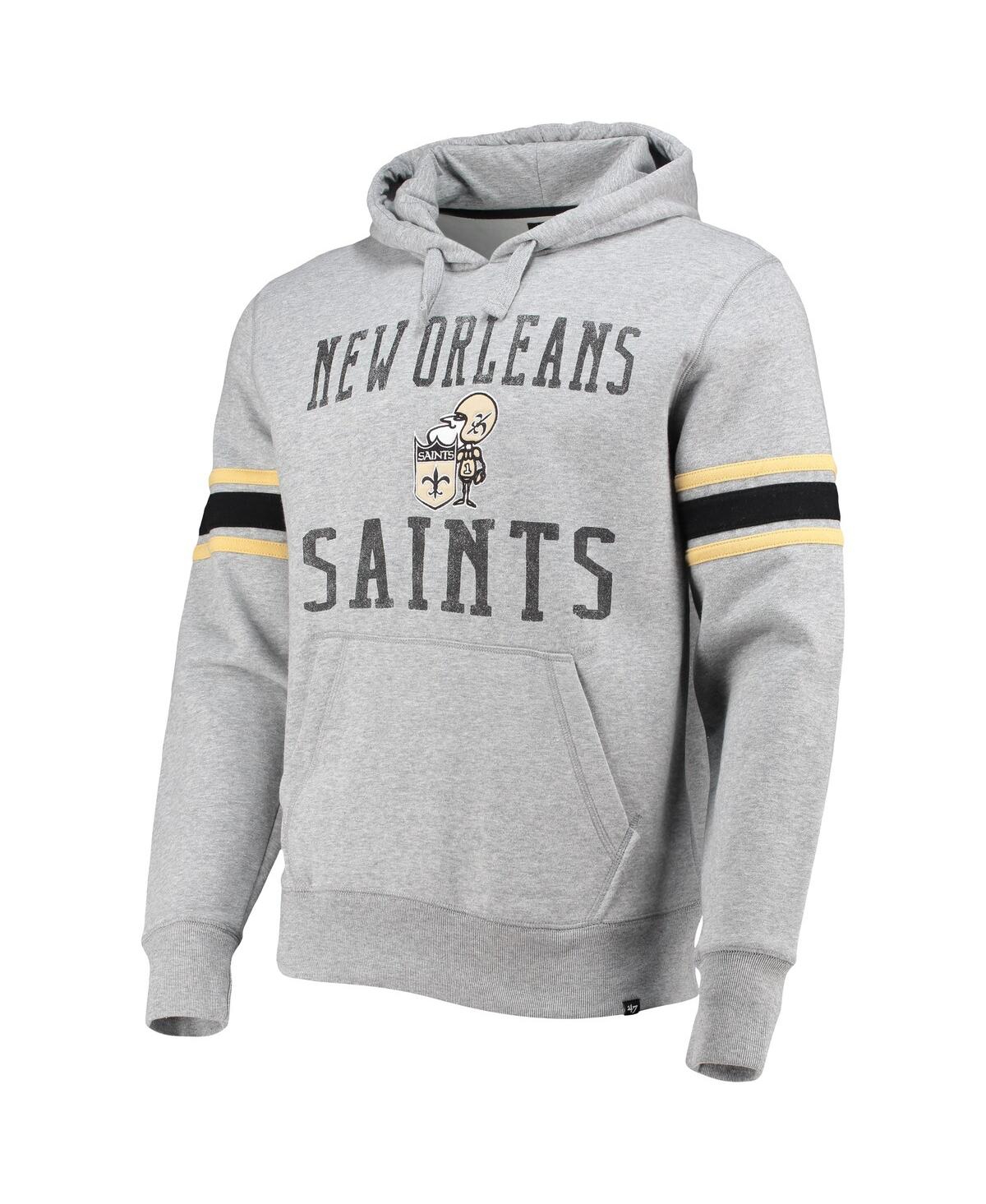 47 Brand Men's '47 Heather Gray New Orleans Saints Double Block Throwback Pullover Hoodie In Heathered Gray