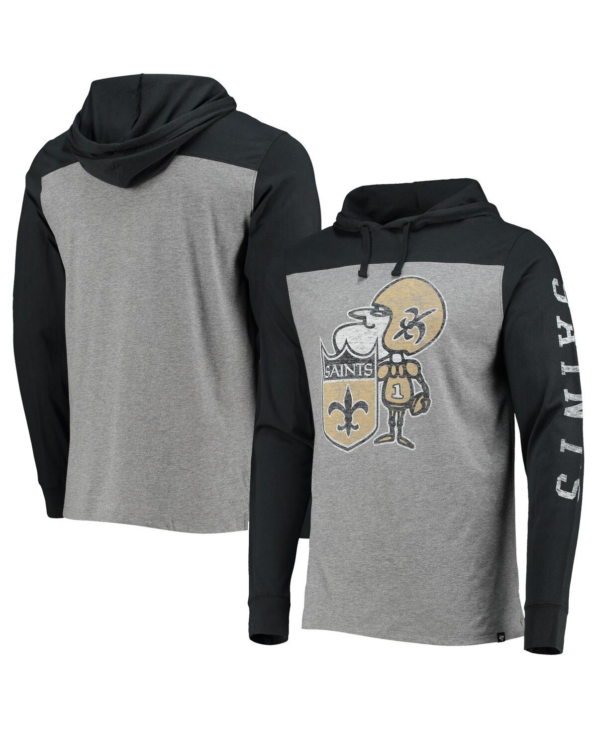 47 Brand Men's '47 Heathered Gray New Orleans Saints Franklin Wooster Throwback Long Sleeve Hoodie T-shirt