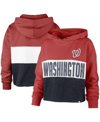Women's '47 Heathered Red and Heathered Navy Washington Nationals Lizzy Cropped Pullover Hoodie