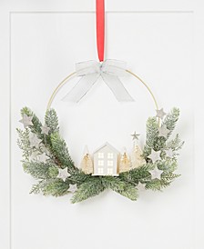 Northern Holiday LED Wire Wreath with Leaves, House, and Shiny Silver-Tone Ribbon Christmas Décor, Created for Macy's