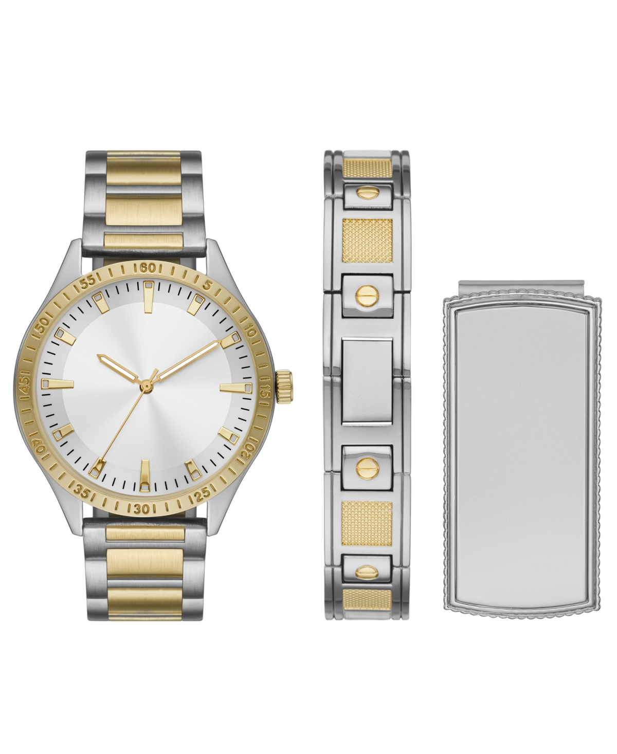 Folio Men's Silver-tone And Gold-tone Stainless Steel Bracelet Watch, 45mm Gift Set