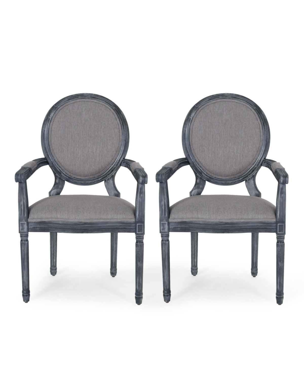 Noble House Judith French Country Wood Upholstered Dining Chair Set, 2 Piece In Gray