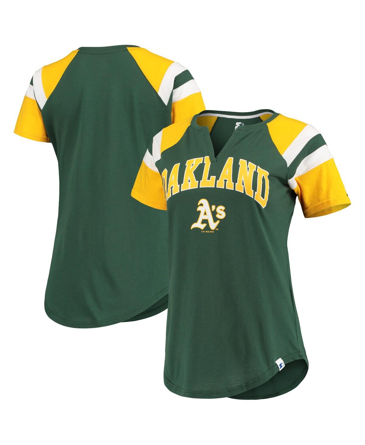 Shop Starter Women's  Green, Gold Oakland Athletics Game On Notch Neck Raglan T-shirt In Green,gold