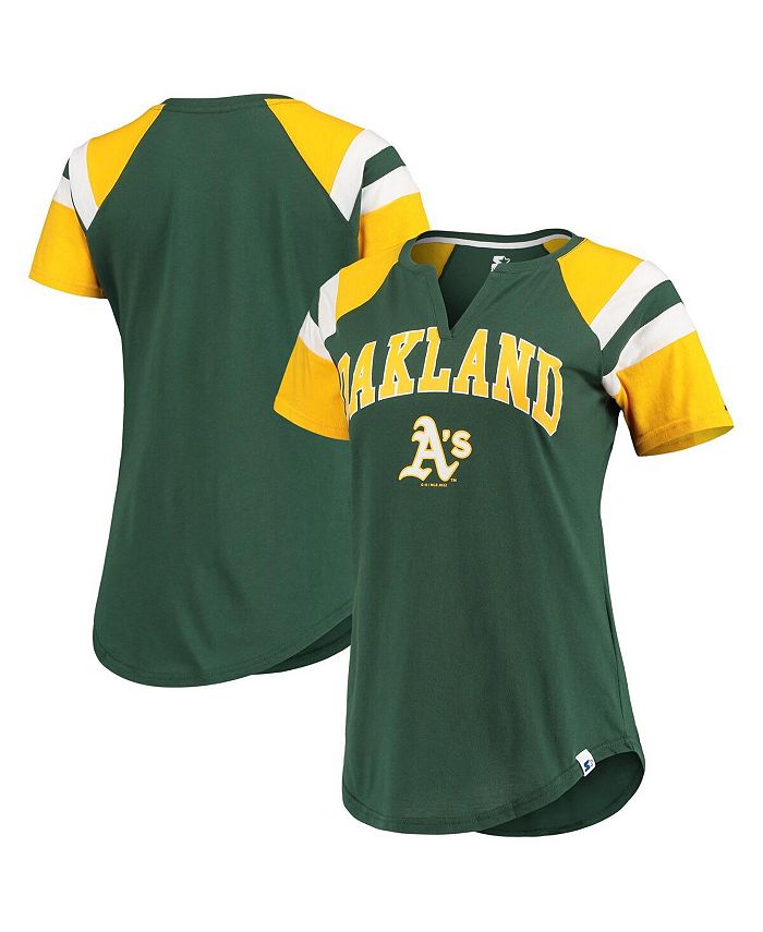 Women's Starter Green/Gold Oakland Athletics Game on Notch Neck Raglan T-Shirt Size: Small