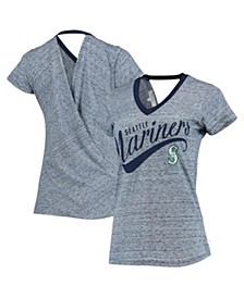 Women's Navy Seattle Mariners Hail Mary Back Wrap Space-Dye V-Neck T-Shirt