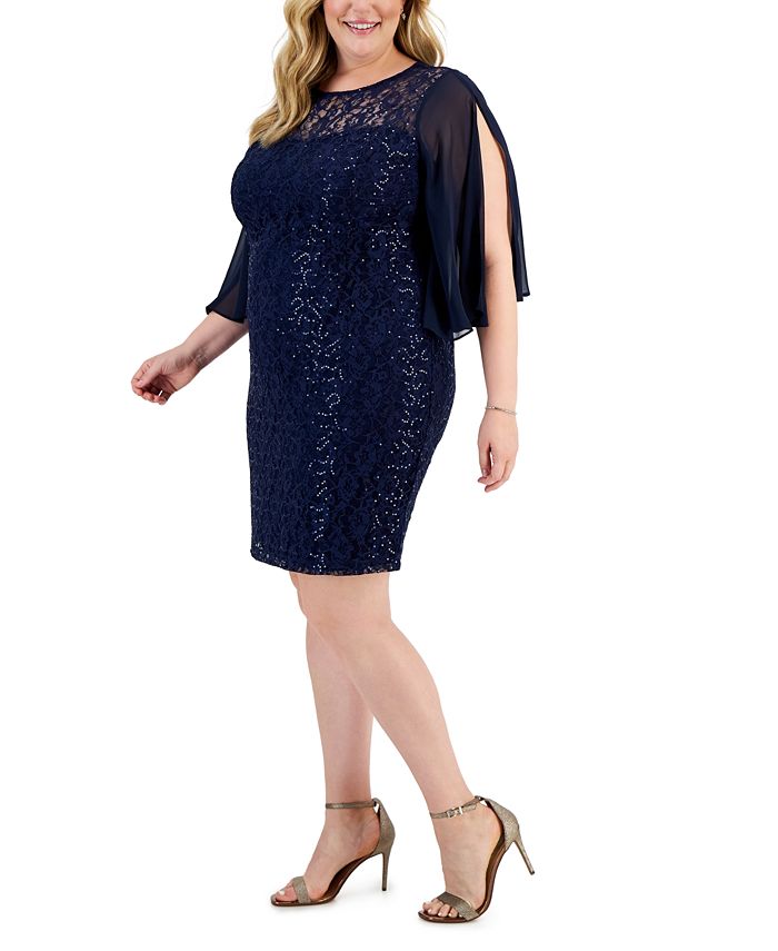 SL Fashions Plus Size Sequined Lace Dress - Macy's