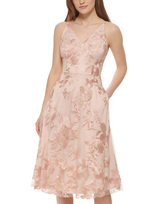 Vince Camuto Women s Embroidered Mesh Midi Dress Macy s