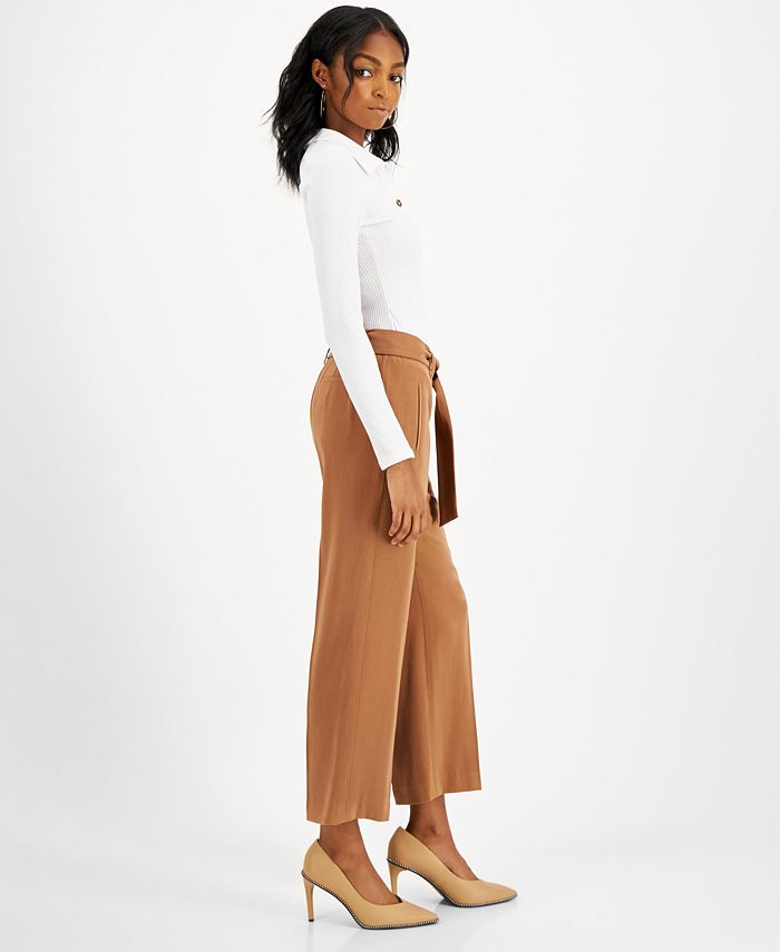 Bar III Women's Tie-Front Cropped Culotte Pants, Created for Macy's ...