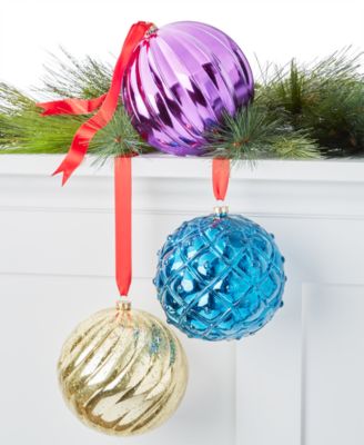 Holiday Lane - Jewel Tones Gold, Purple & Blue Plastic Ball Ornaments, Set of 3