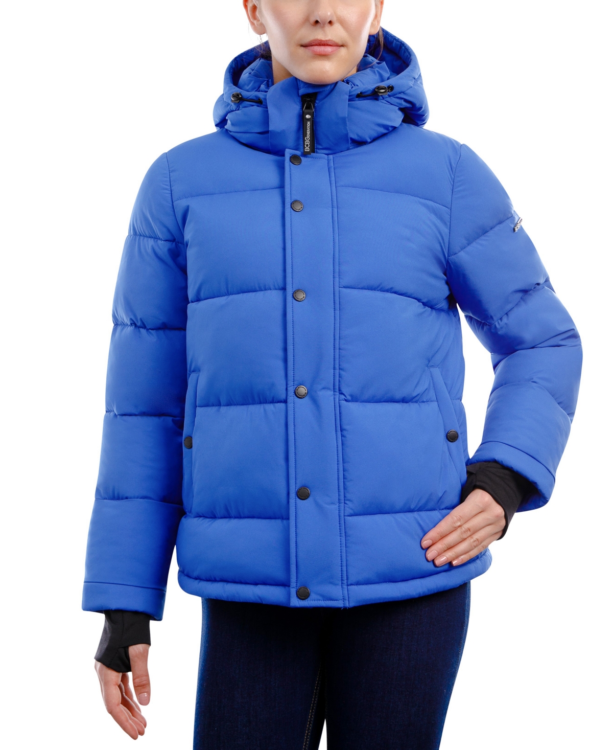 BCBGeneration Women s High Low Hooded Puffer Coat Smart Closet